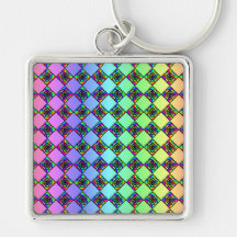 Bright Colourful Stained Glass Style Pattern. Key Chain