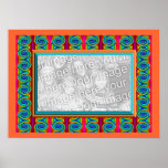Bright curls turquoise orange photo frame posters