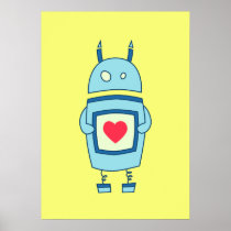 Bright Cute Clumsy Robot With Heart posters