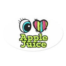 Bright Eye Heart I Love Apple Juice Oval Stickers