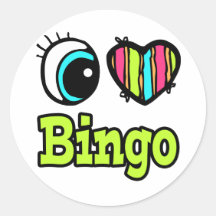 Bright Eye Heart I Love Bingo Round Stickers