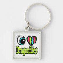 Bright Eye Heart I Love Dragonflies Keychain