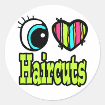 Bright Eye Heart I Love Haircuts Round Stickers