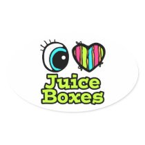 Bright Eye Heart I Love Juice Boxes Oval Sticker