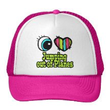Bright Eye Heart I Love Jumping out of Planes Mesh Hat