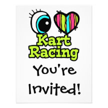 Bright Eye Heart I Love Kart Racing Personalized Invites