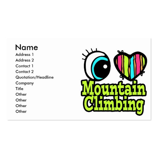Bright Eye Heart I Love Mountain Climbing Business Card Templates