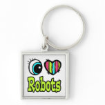 Bright Eye Heart I Love Robots keychains