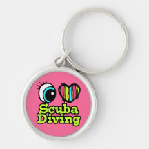 Bright Eye Heart I Love Scuba Diving Keychains