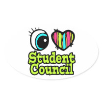 Bright Eye Heart I Love Student Council Oval Stickers