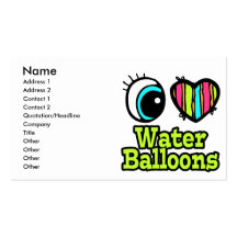 Bright Eye Heart I Love Water Balloons Business Card Template