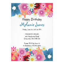 Bright Fun Color Flowers Birthday Party Invitation