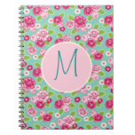 Bright Girly Floral Custom Monogram Notebook notebooks