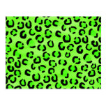 Bright Green Leopard Print Pattern. postcards