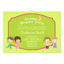 Bright Green Sleepover Birthday Party Personalised Invitations