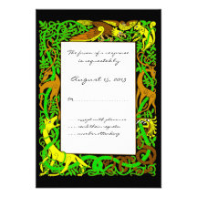 Bright Greens Celtic Animals Design Wedding RSVP Invites