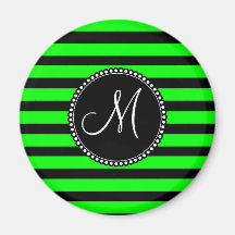 Bright Neon Lime Green and Black Stripes Refrigerator Magnet