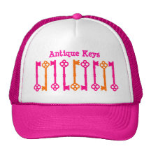 Bright orange and hot pink old keys mesh hats