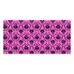Bright Pink and Black Damask pattern. Photo Card