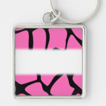 Bright Pink and Black Giraffe Print Pattern. Keychains