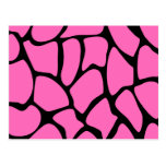 Bright Pink and Black Giraffe Print Pattern. Postcard