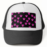 Bright Pink and Black Paw Print Pattern. Mesh Hats