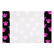 Bright Pink and Black Paw Print Pattern. Stationery Design