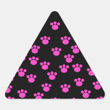 Bright Pink and Black Paw Print Pattern. Triangle Sticker