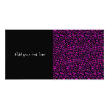 Bright Pink and Black Vine Pattern Photo Greeting Card