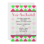 Bright Pink and Green Argyle Fashion Invitation