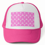 Bright Pink and White Damask pattern. Trucker Hats
