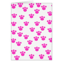 Bright Pink and White Paw Print Pattern. Greeting Card