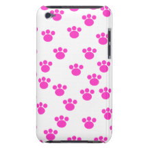Bright Pink and White Paw Print Pattern. iPod Case-Mate Case