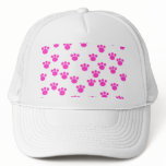 Bright Pink and White Paw Print Pattern. Hats