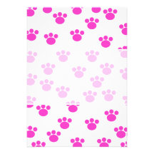 Bright Pink and White Paw Print Pattern. Invitation