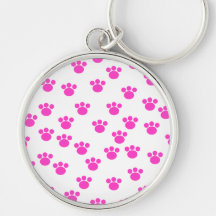 Bright Pink and White Paw Print Pattern. Key Chains