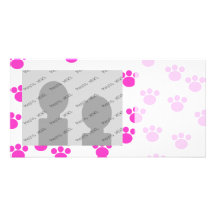Bright Pink and White Paw Print Pattern. Photo Greeting Card