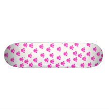 Bright Pink and White Paw Print Pattern. Skate Board Decks