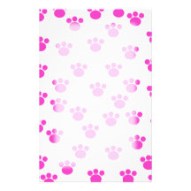 Bright Pink and White Paw Print Pattern. Stationery Design