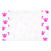 Bright Pink and White Paw Print Pattern. Custom Stationery