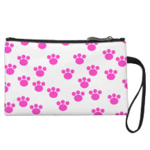 Bright Pink and White Paw Print Pattern. Wristlet