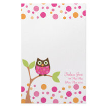 Bright Pink Baby Owl Custom Stationery