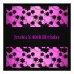 Bright Pink & Black Flowers 40th Birthday Invitation