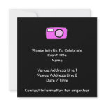 Bright Pink Camera. On Black. Custom invitations