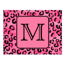 Bright Pink Leopard Print Custom Monogram. Post Card