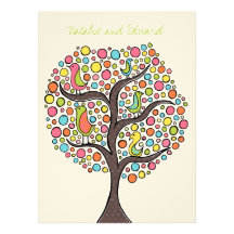 Bright Rainbow Bird Tree Custom Wedding Invitation