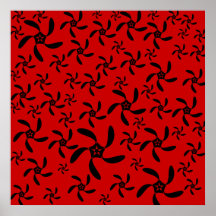 Bright Red and Black Floral Pattern. Print