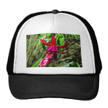 Bright Red Fuschia flower Mesh Hat