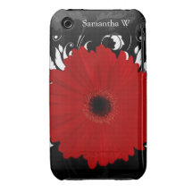 Bright Red Gerbera Daisy on Black iPhone 3 Case-Mate Cases