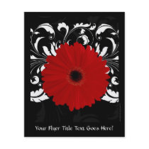 Bright Red Gerbera Daisy on Black Personalized Flyer